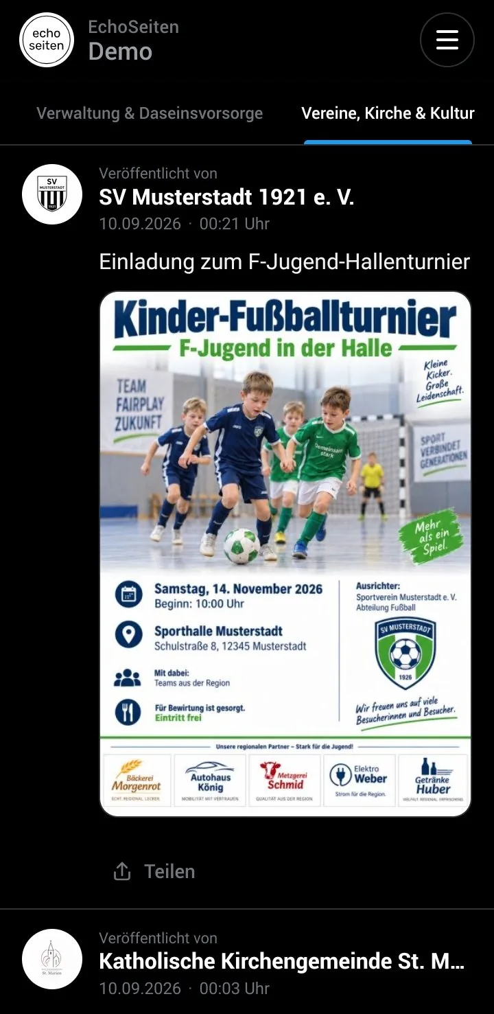 Vereine, Kirche und Kultur auf EchoSeiten