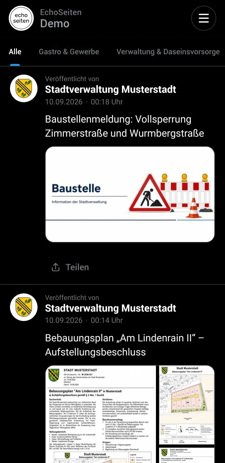 Verwaltung und Daseinsvorsorge auf EchoSeiten